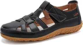 Women Comfortable Flat Sandals Casual Closed Toe Gladiator Sandals Comfort Soft sole Hollow Out Wedge Sandal with Adjustable Hook and Loop Fastener