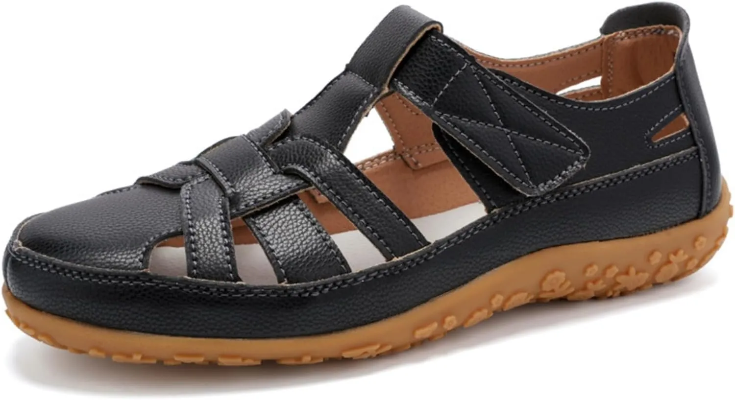 Women Comfortable Flat Sandals Casual Closed Toe Gladiator Sandals Comfort Soft sole Hollow Out Wedge Sandal with Adjustable Hook and Loop Fastener