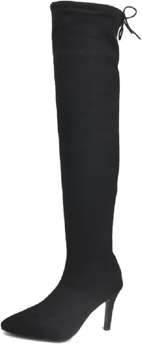 Women Over the Knee Boots Stiletto High Heels Fashion Leopard Pointed Toe Thigh High Boots Comfortable Casual Lace Up Stretch Zipper Shoes