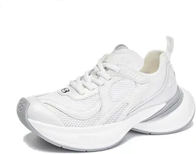 Women's Fashion Sneakers White Thick Bottom Trainers Casual Breathable Comfortable Lace Up Platform Cool Shoes Women's Chunky Heel Oxford Shoes