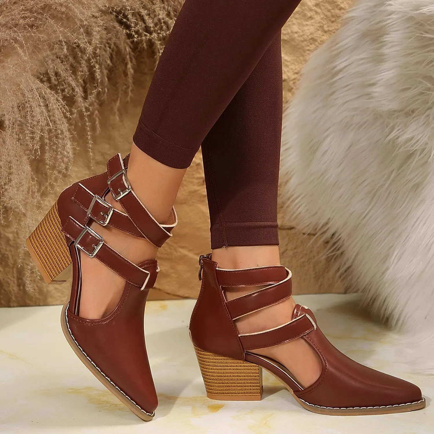 Women'S Open Toe Sandals Low Block Chunky Heel Thick Soled Sandals Casual Shoes