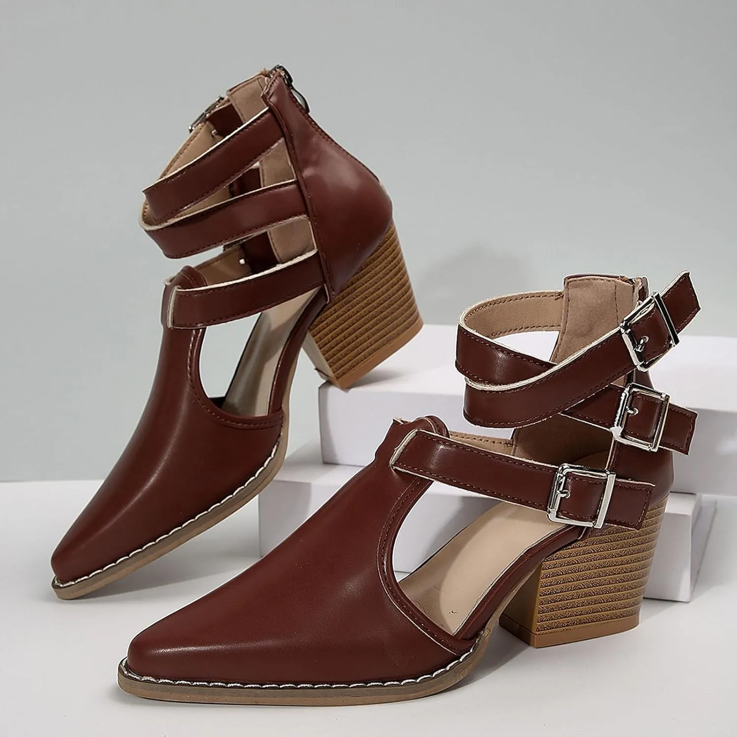 Women'S Open Toe Sandals Low Block Chunky Heel Thick Soled Sandals Casual Shoes