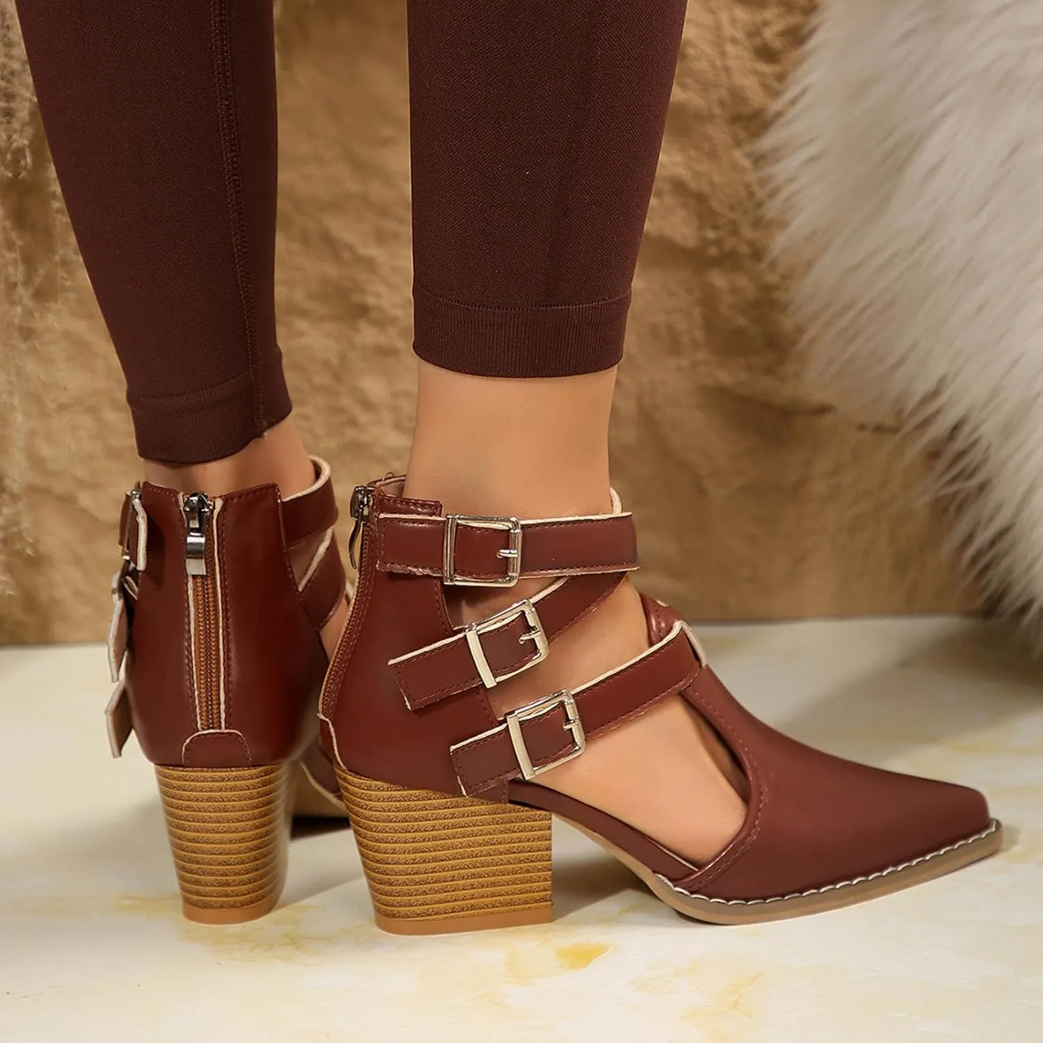 Women'S Open Toe Sandals Low Block Chunky Heel Thick Soled Sandals Casual Shoes