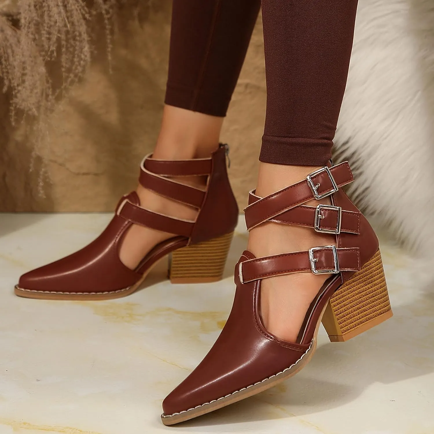 Women'S Open Toe Sandals Low Block Chunky Heel Thick Soled Sandals Casual Shoes
