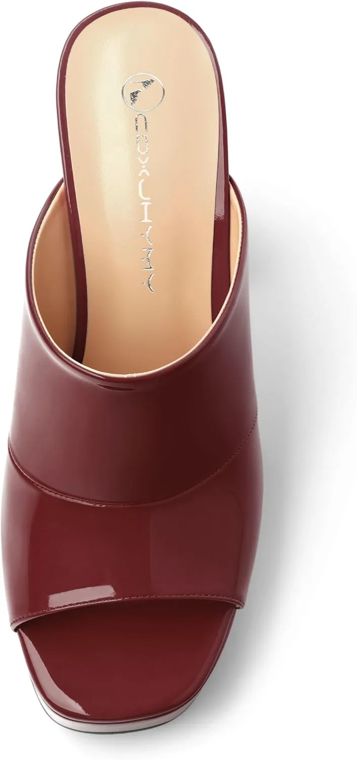 Womens Platform Chunky Heels Sandals Square Open Toe High Heeled Sandals Slip On Slides Dress Party Wedding Shoes