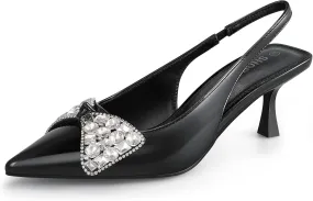 Women's Slingback Kitten Heels with Bow 2.4-Inch Low Heels Closed Pointed Toe Pump Dress Shoes