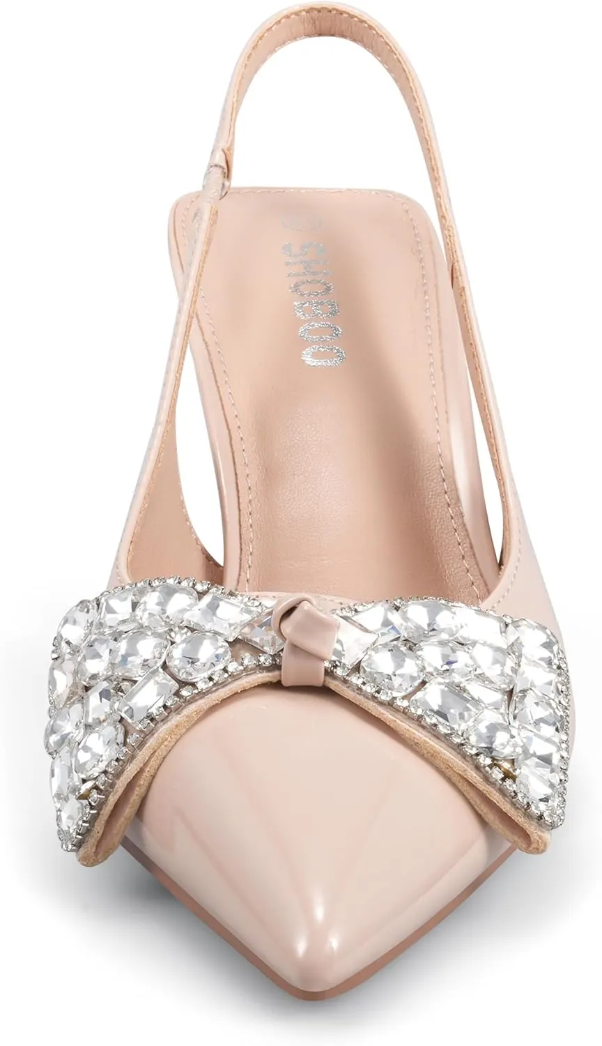 Women's Slingback Kitten Heels with Bow 2.4-Inch Low Heels Closed Pointed Toe Pump Dress Shoes