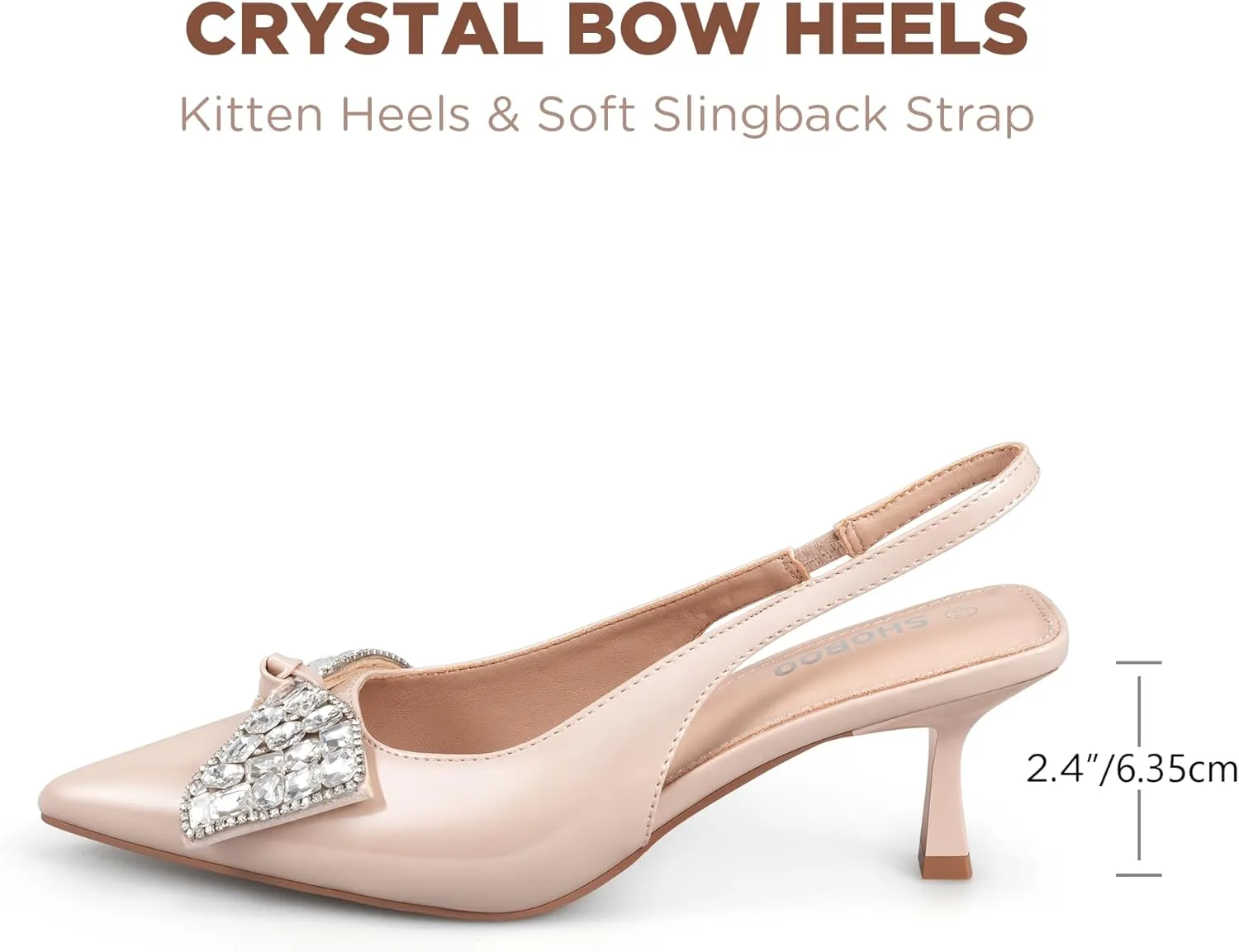 Women's Slingback Kitten Heels with Bow 2.4-Inch Low Heels Closed Pointed Toe Pump Dress Shoes