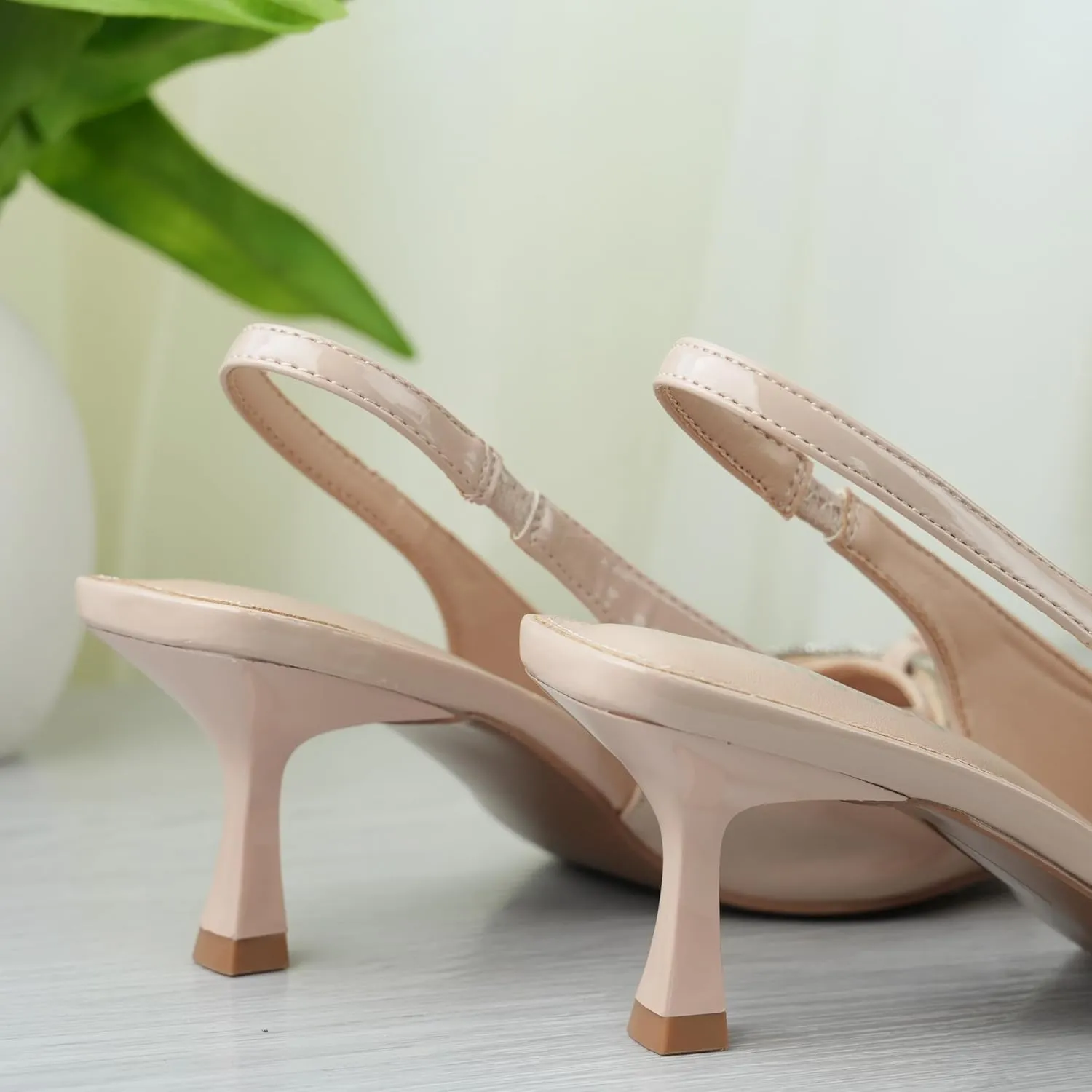 Women's Slingback Kitten Heels with Bow 2.4-Inch Low Heels Closed Pointed Toe Pump Dress Shoes