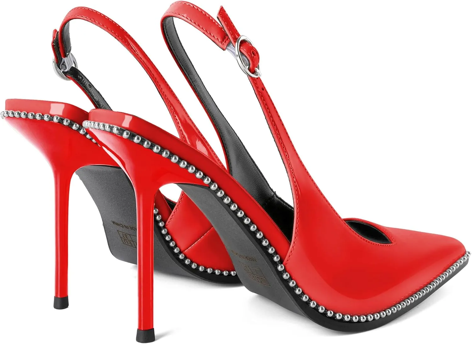 Women's Slingback Pumps Pointed Toe High Stiletto Heels Backless Stretch Beaded Heels 4.2 Inch Dress Pumps Shoes