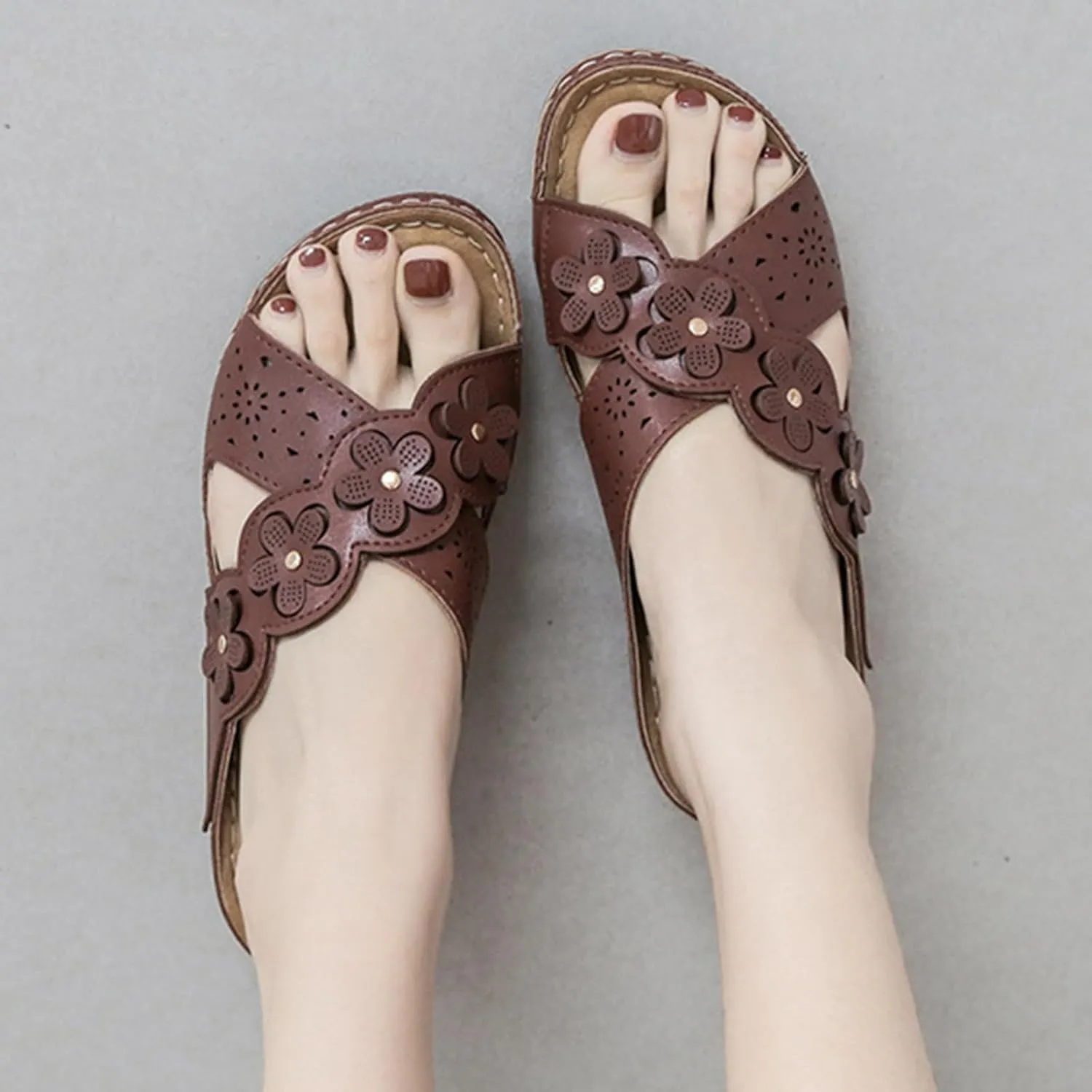 Women's Slippers Summer Orthopedic Wedge Sandals with Arch Support Fashion Cross Belt Flowers Walking Slippers Comfort Soft Cushion Walking Shower Shoes Casual & Dressy Summer Shoes