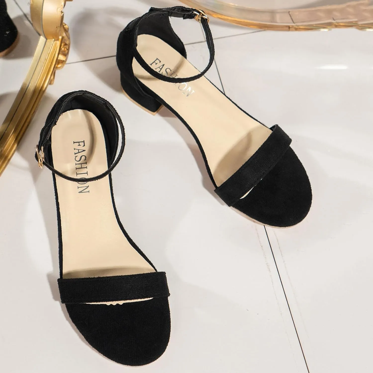 Womens Strappy Chunky Block Low Heeled Sandals Open Toe Adjustable Buckle Ankle Strap Arch Fit Shoes Party Dance