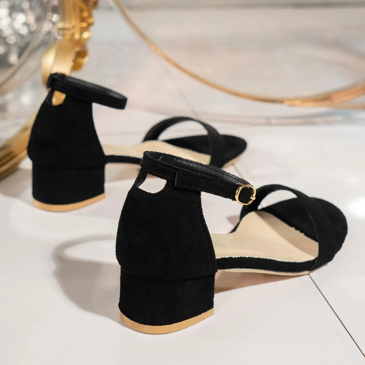 Womens Strappy Chunky Block Low Heeled Sandals Open Toe Adjustable Buckle Ankle Strap Arch Fit Shoes Party Dance