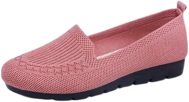 Women's Trendy Solid Color Mesh Breathable Loafers Shoes, Flat Slip On Comfortable Flying Woven Shoes, Casual Versatile Wear Resistance Walking Shoes Mama Shoes
