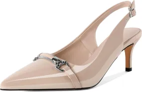 YODEKS Women's Slingback Heels Pointed Toe Low Heel Pumps Silver Buckle 2.5 Inch Shoes Patent Size 5-13