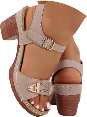 ZSpzx Block Heel Sandals for Women 2025 Comfort Dressy Women's Chunky Mid Heels Open Toe Ankle Straps Sandal Metal Comfortable Summer Adjustable Wide Width Walking Shoes for Daily Wear