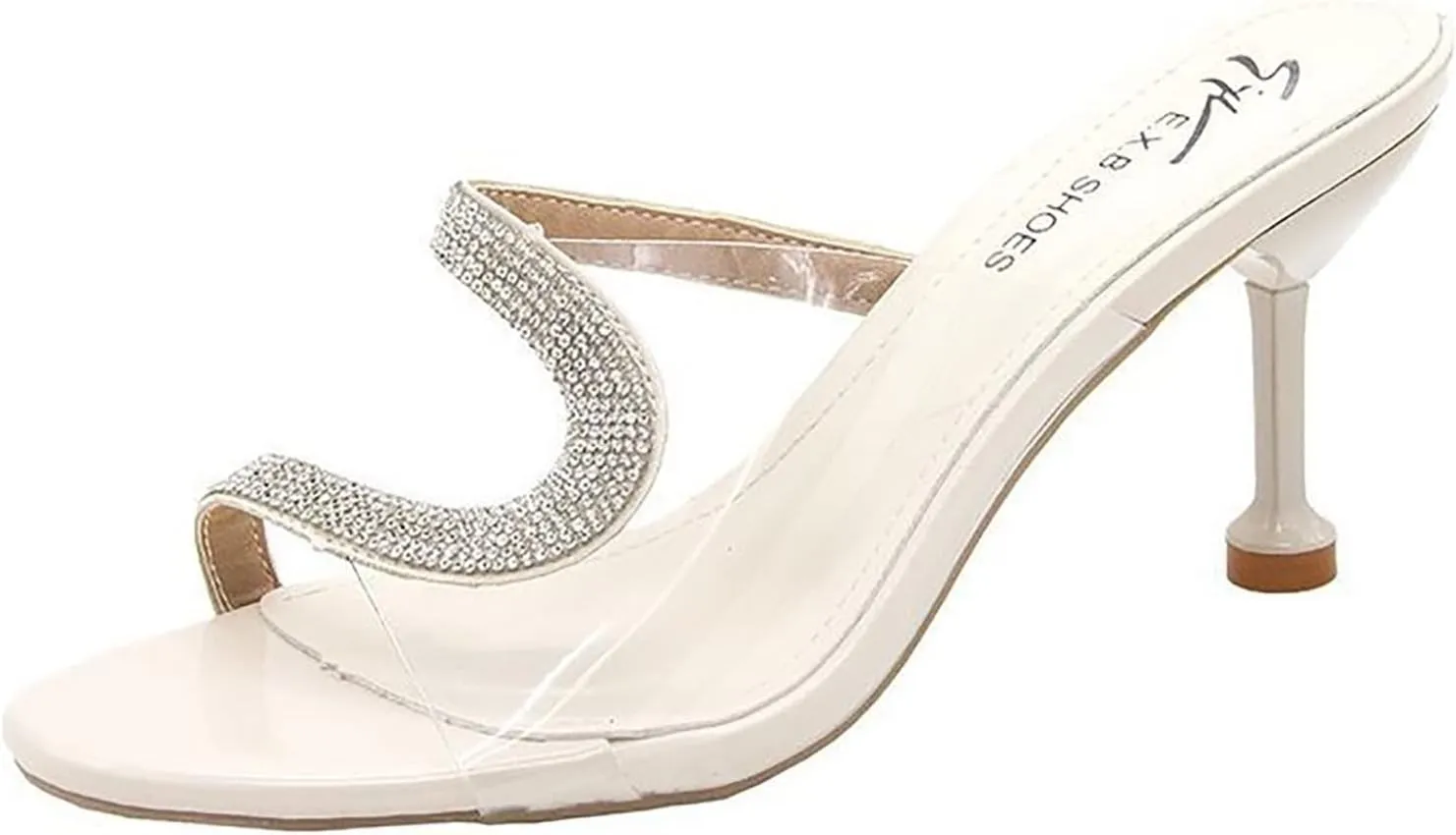 ZSpzx Rhinestone Sandals For Women Dressy,Women's Heeled Transparent Open Toe Slip on Slides Sandal Fish Mouth Slippers Stiletto High Sexy Block Heels Dress Shoes for Party,Wedding,and Vacation
