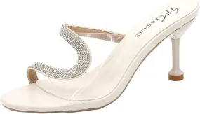 ZSpzx Rhinestone Sandals For Women Dressy,Women's Heeled Transparent Open Toe Slip on Slides Sandal Fish Mouth Slippers Stiletto High Sexy Block Heels Dress Shoes for Party,Wedding,and Vacation