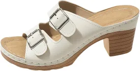 ZSpzx Women's Heeled Sandals Two Strap Open Toe Mid Ankle Sandal Adjustable Comfortable Casual Slippers Low Block Chunky Heels Slip On Womens Summer Backless Mules Slide Walking Fisherman Shoes